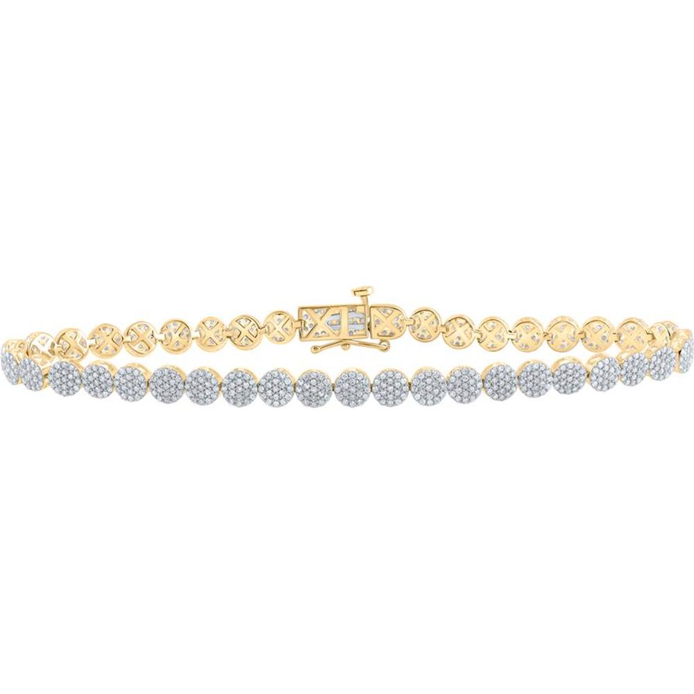 GND 10K Yellow Gold Circle Link Bracelet with Prong-Set Round Diamonds - 3.04 Carat Total Diamond Weight