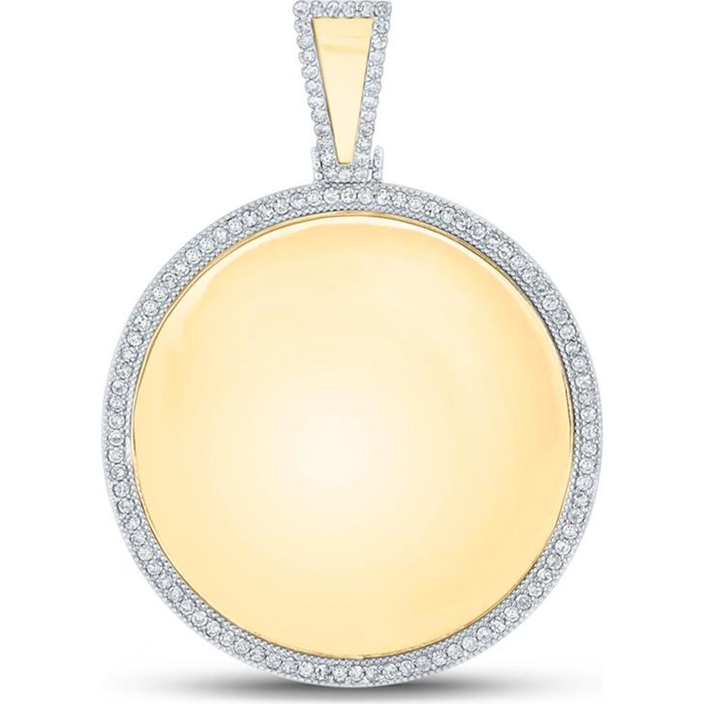 GND 10K Yellow Gold Circle Memory Mirror Charm Pendant with Prong-Set Round Diamonds - 0.92 Carat Total Diamond Weight