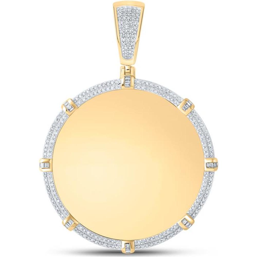 GND 10K Yellow Gold Circle Pendant with Prong-Set Round and Channel-Set Baguette Diamonds – 0.75 Carat Total Diamond Weight