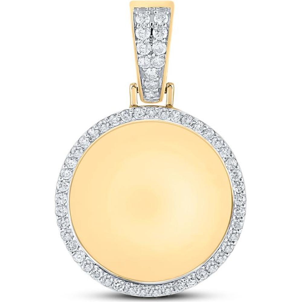 GND 10K Yellow Gold Circle Pendant with Prong-Set Round Diamond and Halo - 1.00 Carat Total Diamond Weight