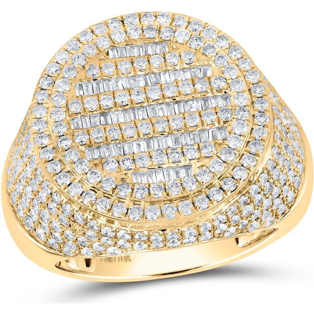 GND 10K Yellow Gold Circle Ring with Channel-Set Baguette and Pave-Set Round Diamonds - 3-3/8 Carat Total Diamond Weight