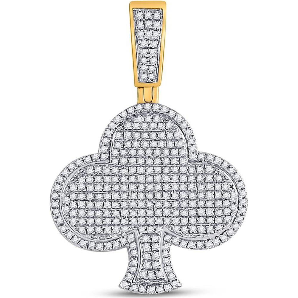 GND 10K Yellow Gold Clover Pendant with Pave-Set Round Diamonds - 0.80 Carat Total Diamond Weight