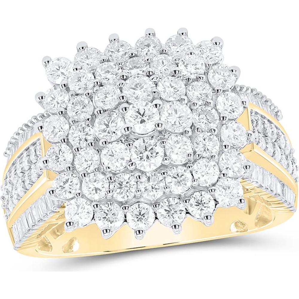 GND 10K Yellow Gold Cluster Ring with Prong and Channel Set Round Diamonds - 2 Carat Total Diamond Weight