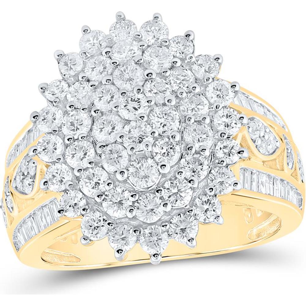 GND 10K Yellow Gold Cluster Ring with Prong-Set Round Diamonds and Channel-Set Baguette Diamonds - 2.00 Carat Total Diamond Weight