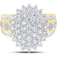 GND 10K Yellow Gold Cluster Ring with Prong-Set Round Diamonds and Channel-Set Baguette Diamonds - 2.00 Carat Total Diamond Weight