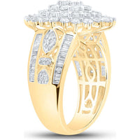 GND 10K Yellow Gold Cluster Ring with Prong-Set Round Diamonds and Channel-Set Baguette Diamonds - 2.00 Carat Total Diamond Weight