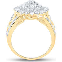 GND 10K Yellow Gold Cluster Ring with Prong-Set Round Diamonds and Channel-Set Baguette Diamonds - 2.00 Carat Total Diamond Weight