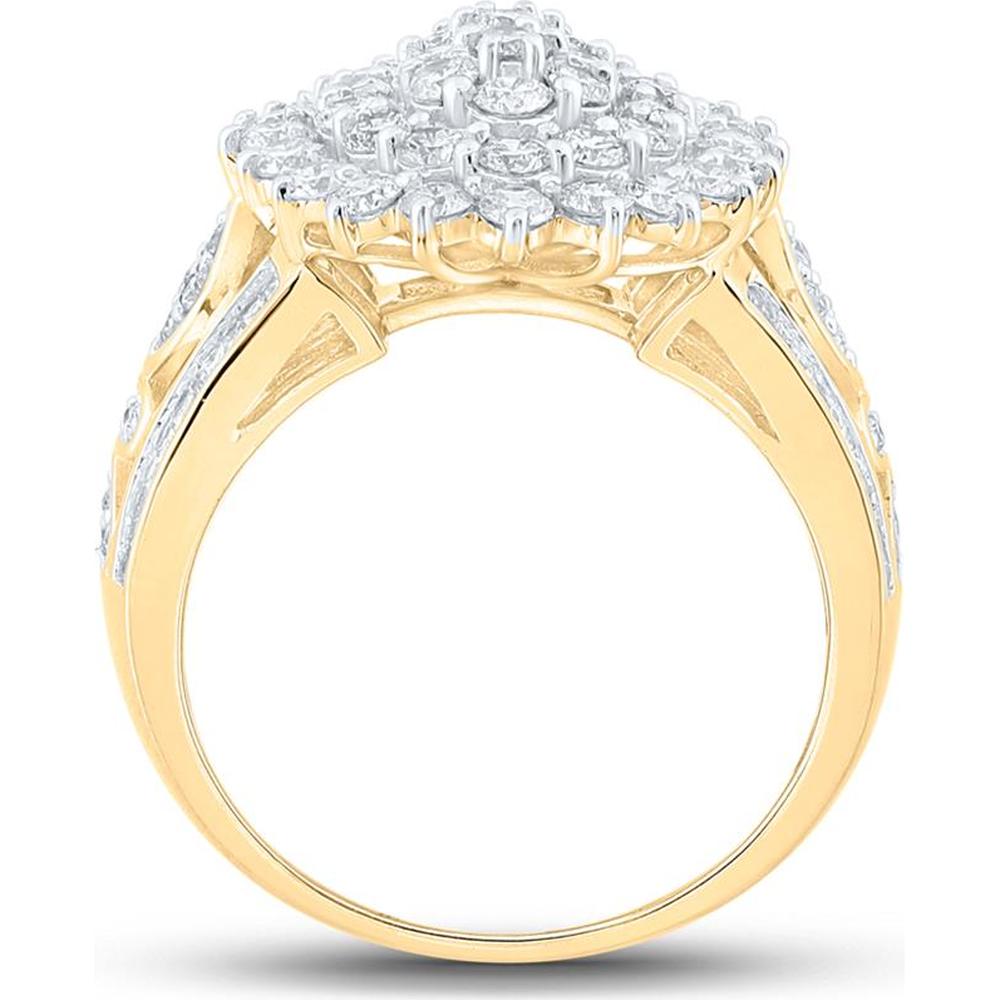 GND 10K Yellow Gold Cluster Ring with Prong-Set Round Diamonds and Channel-Set Baguette Diamonds - 2.00 Carat Total Diamond Weight