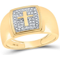 GND 10K Yellow Gold Cross Band Ring with Prong-Set Round Diamonds - .02 Carat Total Diamond Weight