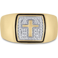 GND 10K Yellow Gold Cross Band Ring with Prong-Set Round Diamonds - .02 Carat Total Diamond Weight