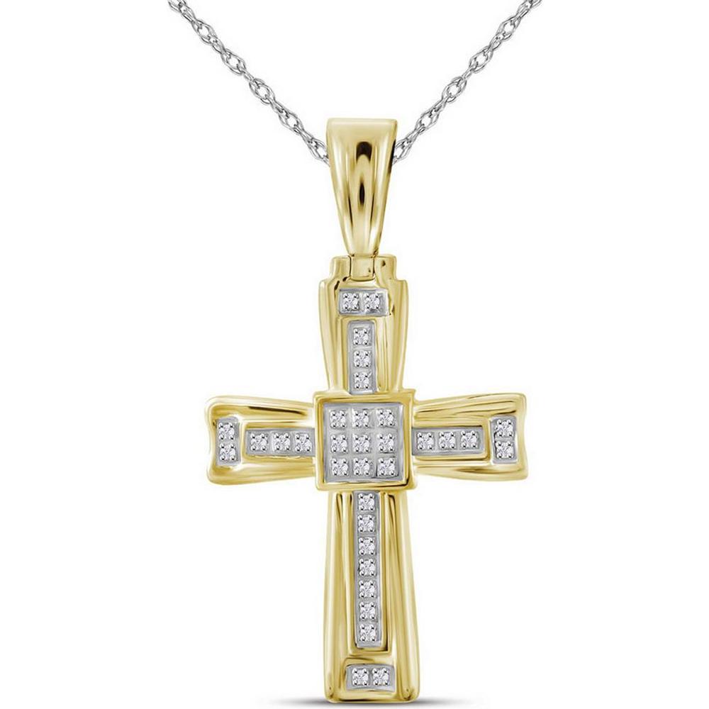 GND 10K Yellow Gold Cross Charm Pendant with Pave-Set Round Diamonds - 0.10 Carat Total Diamond Weight
