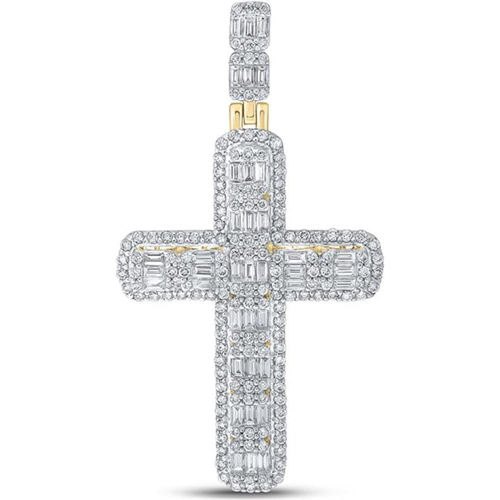 GND 10K Yellow Gold Cross Charm Pendant with Prong-Set Round Diamonds – 2-3/4 Total Carat Weight