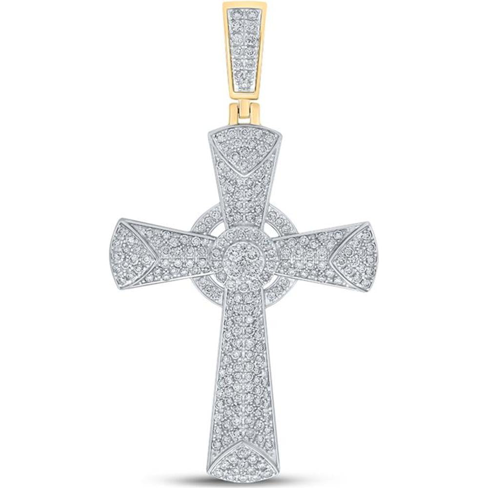 GND 10K Yellow Gold Cross Charm Pendant with Prong-Set Round Diamonds – 2.74 Carat Total Diamond Weight