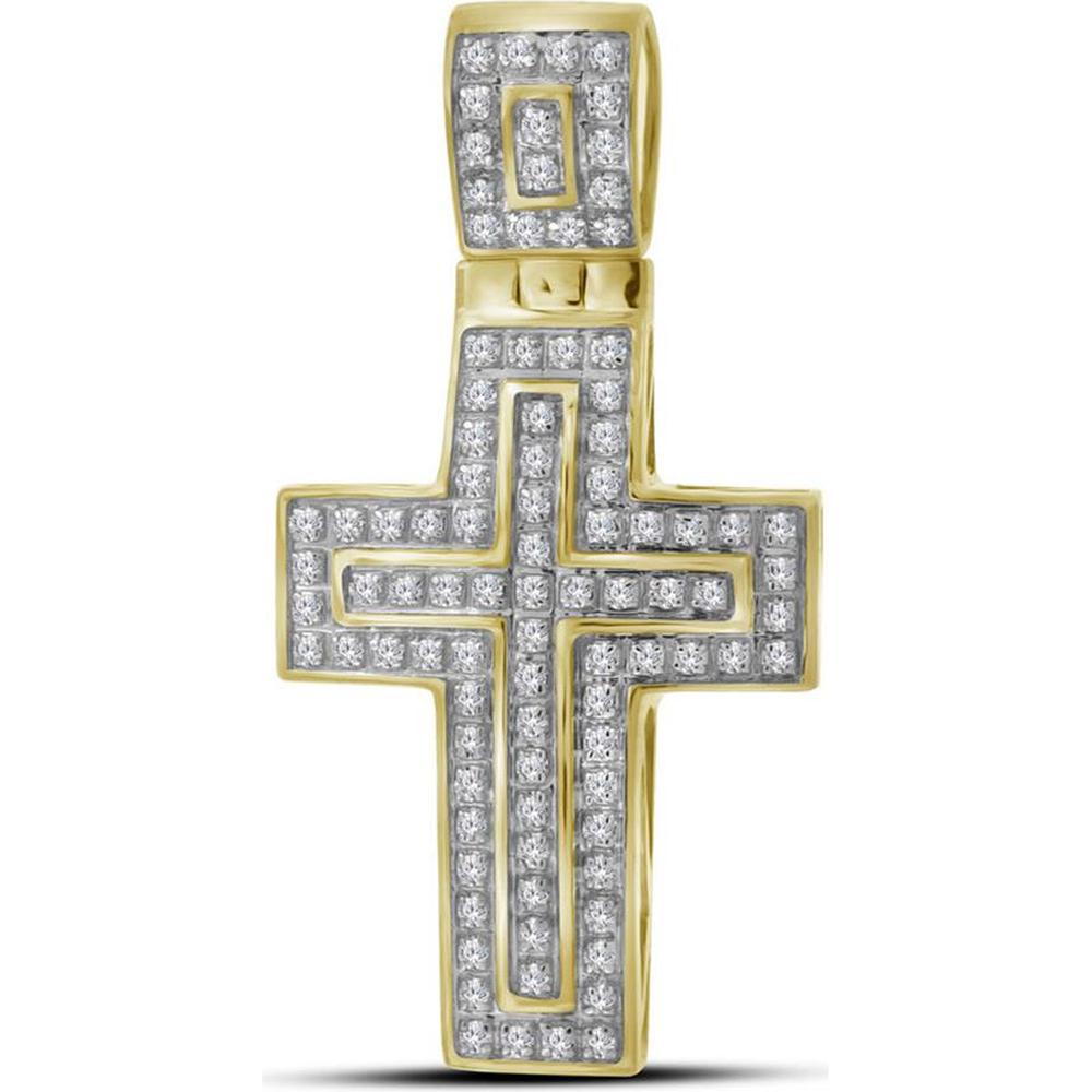 GND 10K Yellow Gold Cross Pendant with Pave-Set Round Diamonds - 0.25 Carat Total Diamond Weight