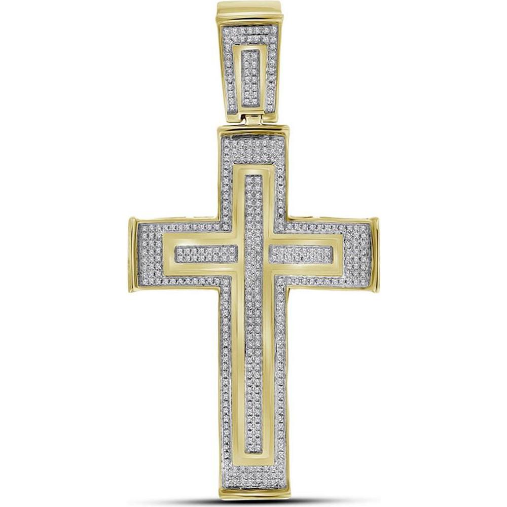 GND 10K Yellow Gold Cross Pendant with Pave-Set Round Diamonds - 0.86 Carat Total Diamond Weight