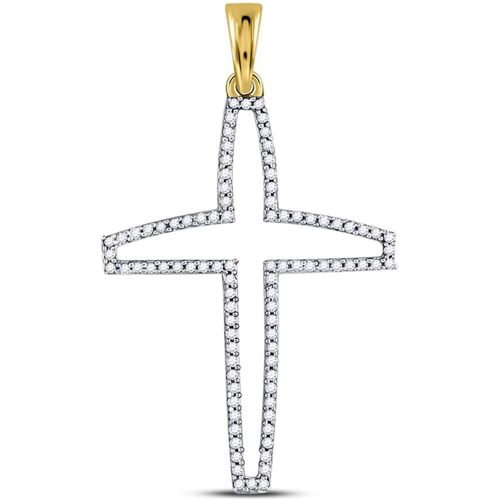 GND 10K Yellow Gold Cross Pendant with Prong-Set Round Diamonds - 0.25 Carat Total Diamond Weight