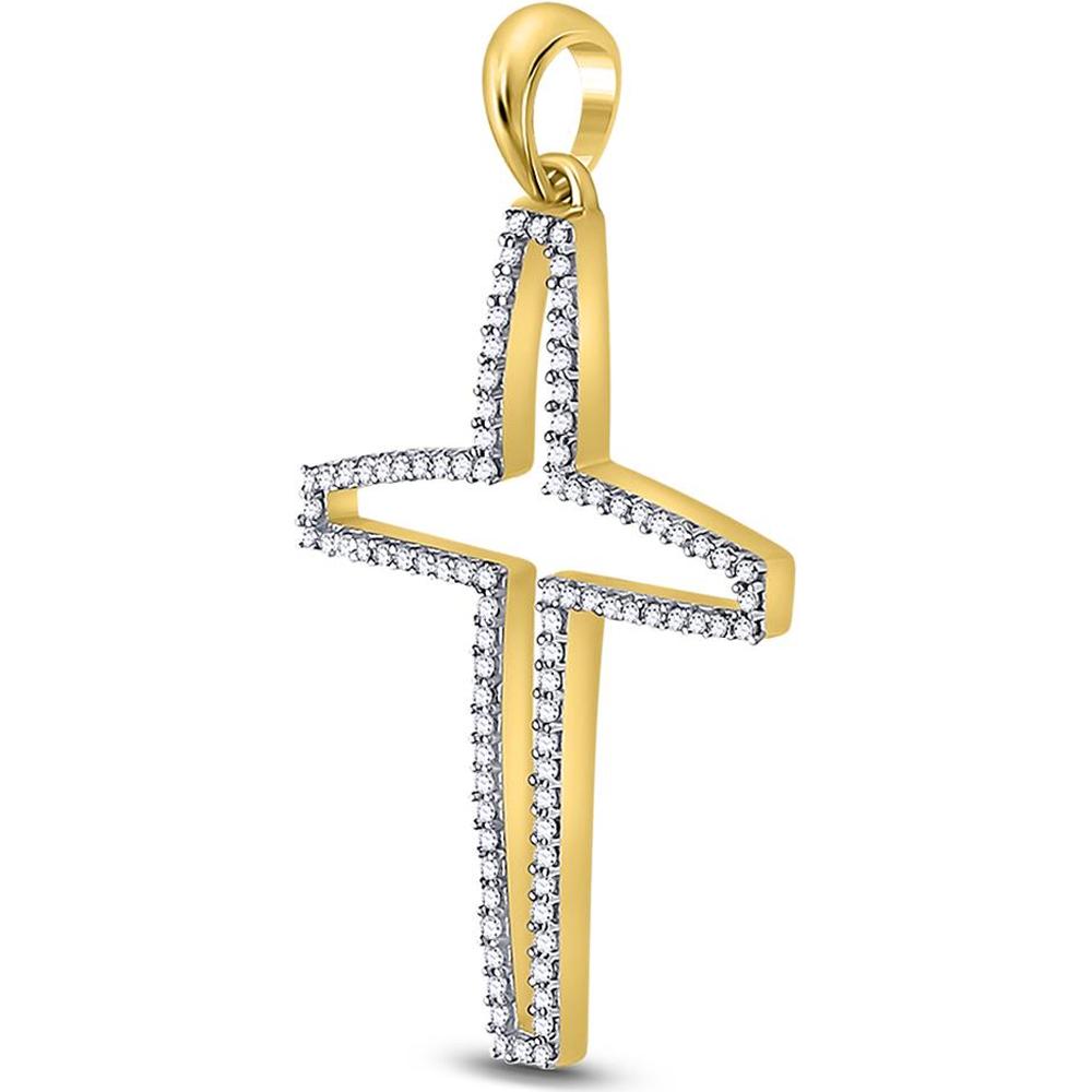 GND 10K Yellow Gold Cross Pendant with Prong-Set Round Diamonds - 0.25 Carat Total Diamond Weight