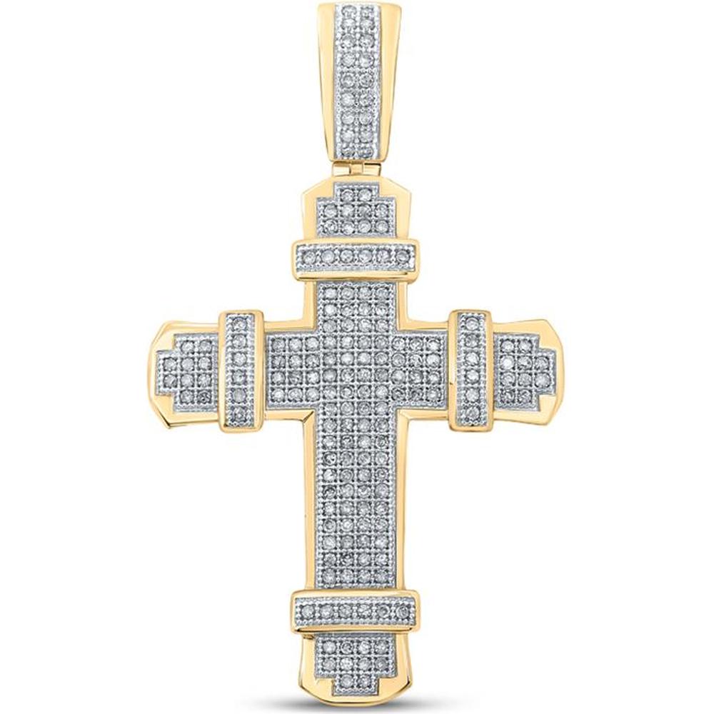 GND 10K Yellow Gold Cross Pendant with Prong-Set Round Diamonds - 0.50 Carat Total Diamond Weight