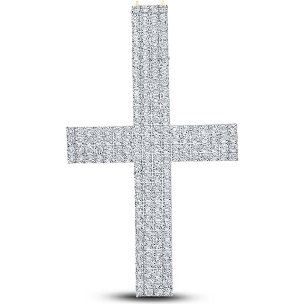 GND 10K Yellow Gold Cross Pendant with Prong-Set Round Diamonds - 0.90 Carat Total Diamond Weight