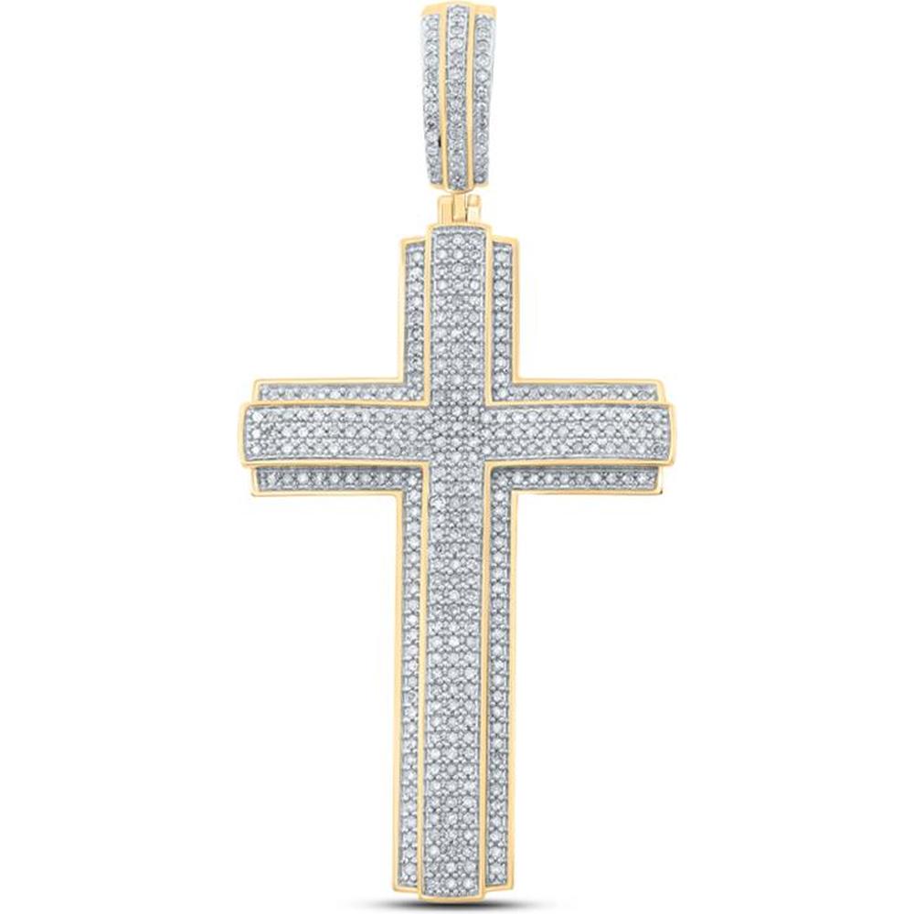 GND 10K Yellow Gold Cross Pendant with Prong-Set Round Diamonds - 1.01 Carat Total Diamond Weight