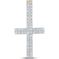 GND 10K Yellow Gold Cross Pendant with Prong-Set Round Diamonds - 1 Carat Total Diamond Weight