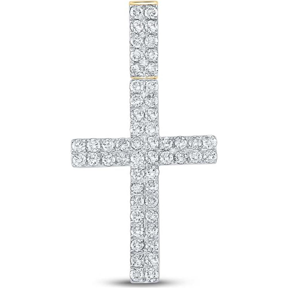 GND 10K Yellow Gold Cross Pendant with Prong-Set Round Diamonds - 1 Carat Total Diamond Weight