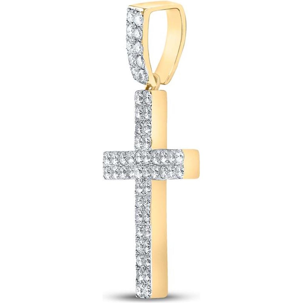 GND 10K Yellow Gold Cross Pendant with Prong-Set Round Diamonds - 1 Carat Total Diamond Weight