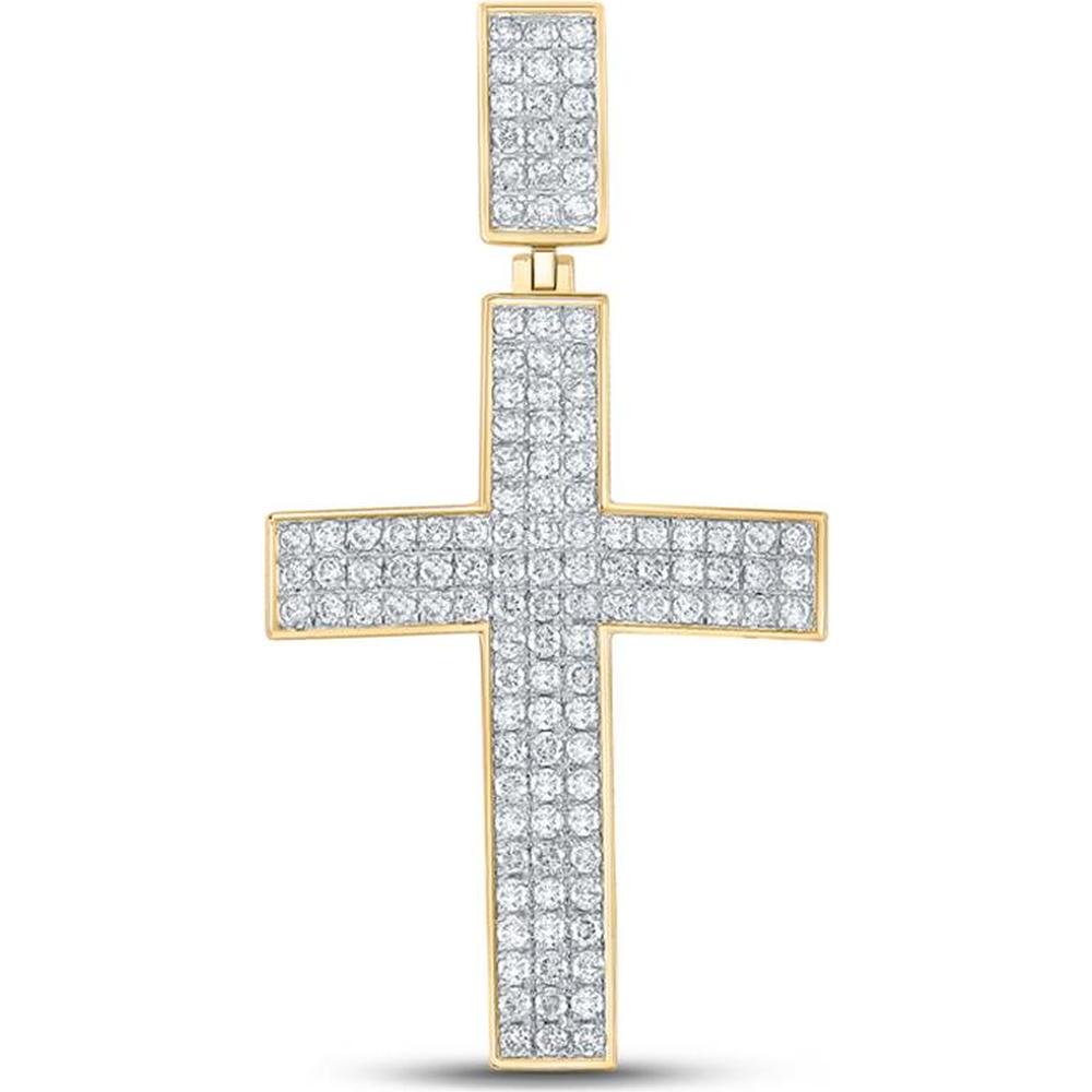 GND 10K Yellow Gold Cross Pendant with Prong-Set Round Diamonds - 2.00 Carat Total Diamond Weight