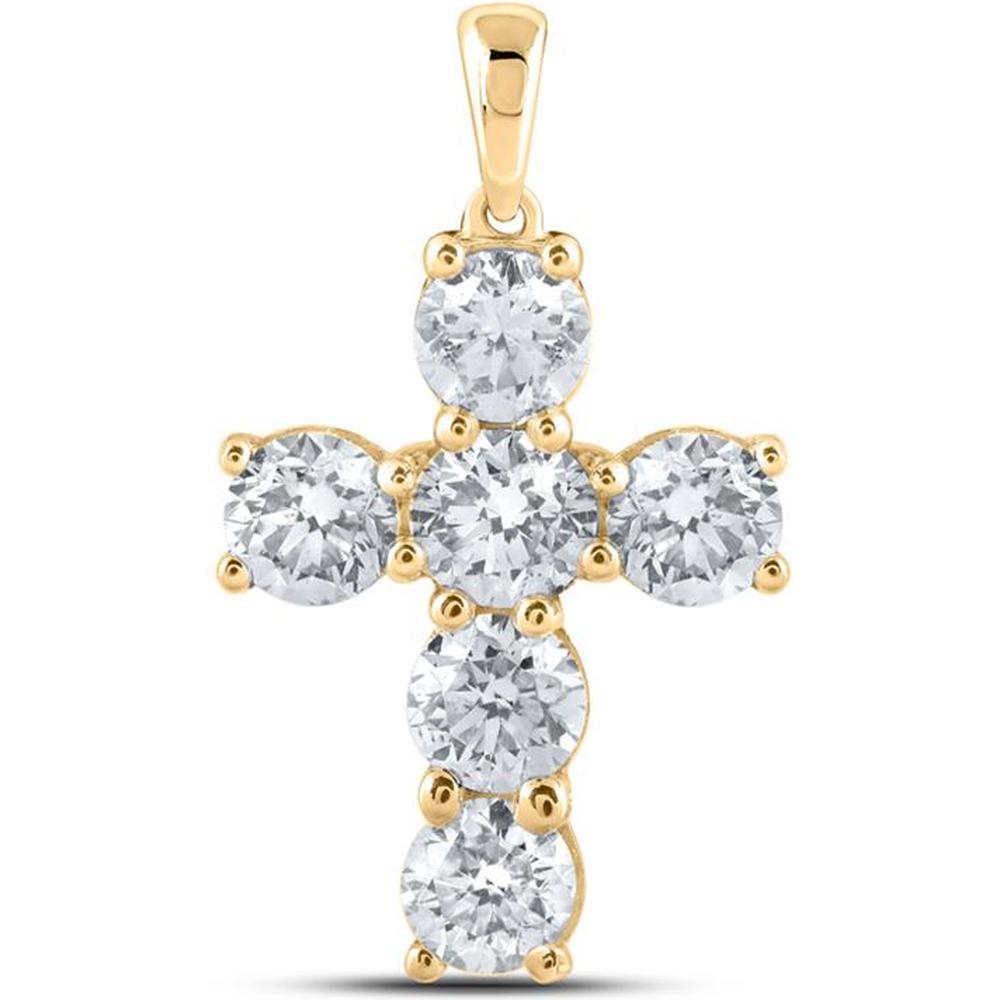 GND 10K Yellow Gold Cross Pendant with Prong Set Round Diamonds - 2 3/8 Carat Total Diamond Weight