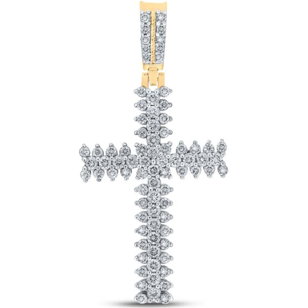 GND 10K Yellow Gold Cross Pendant with Prong-Set Round Diamonds – 2.37 Carat Total Diamond Weight