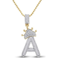 GND 10K Yellow Gold Crown 'A' Pendant with 0.46 Carat Channel-Set Baguette and 0.39 Carat Pave-Set Round Diamonds