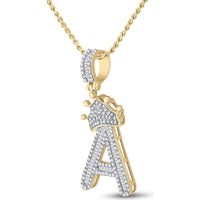 GND 10K Yellow Gold Crown 'A' Pendant with 0.46 Carat Channel-Set Baguette and 0.39 Carat Pave-Set Round Diamonds