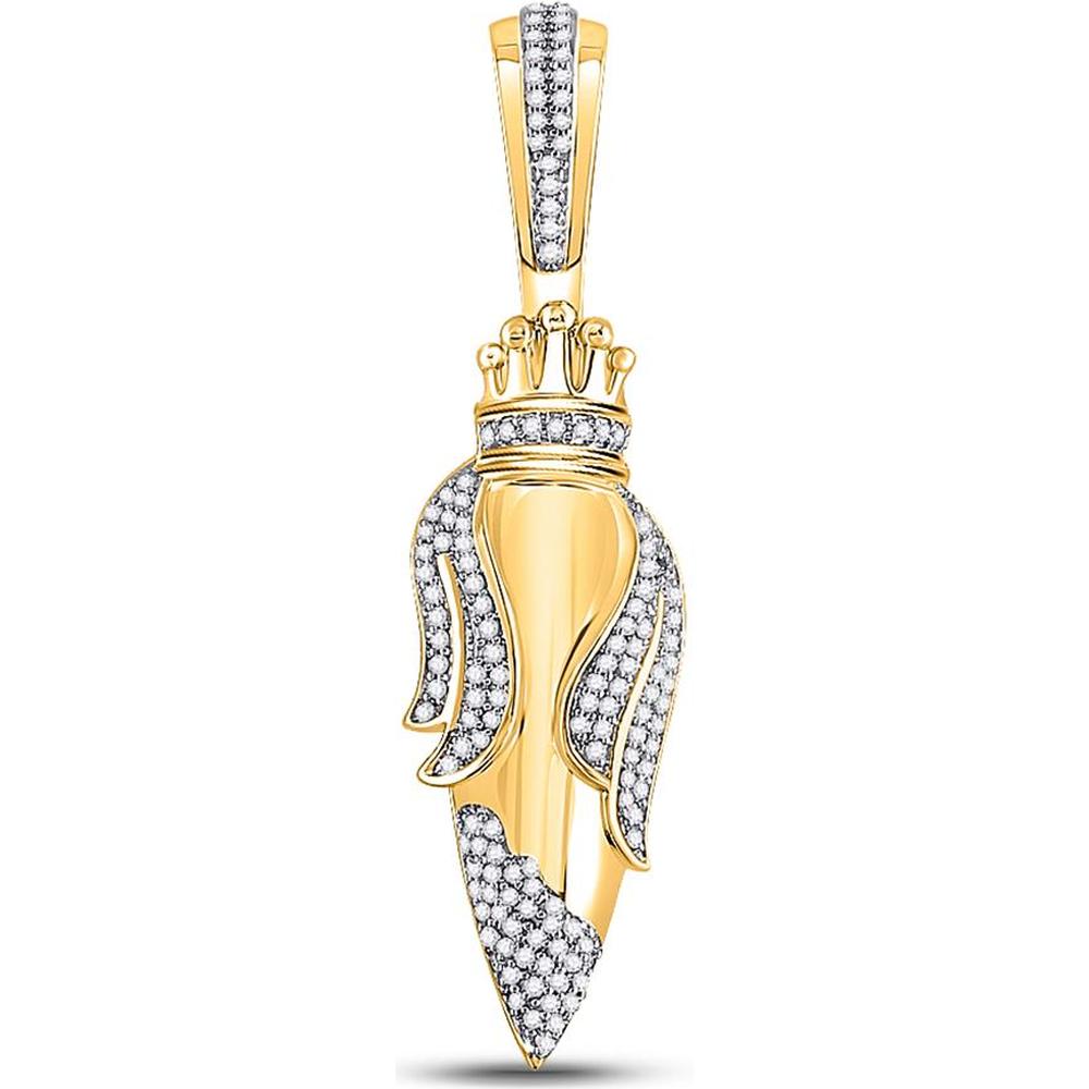 GND 10K Yellow Gold Crown Bullet Charm Pendant with Prong-Set Round Diamonds - 1/3 Total Carat Weight