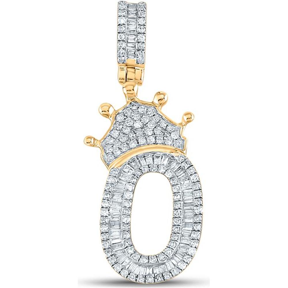 GND 10K Yellow Gold Crown Charm Pendant with Baguette and Round Diamonds - 0.70 Carat Total Diamond Weight