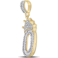 GND 10K Yellow Gold Crown Charm Pendant with Baguette and Round Diamonds - 0.70 Carat Total Diamond Weight