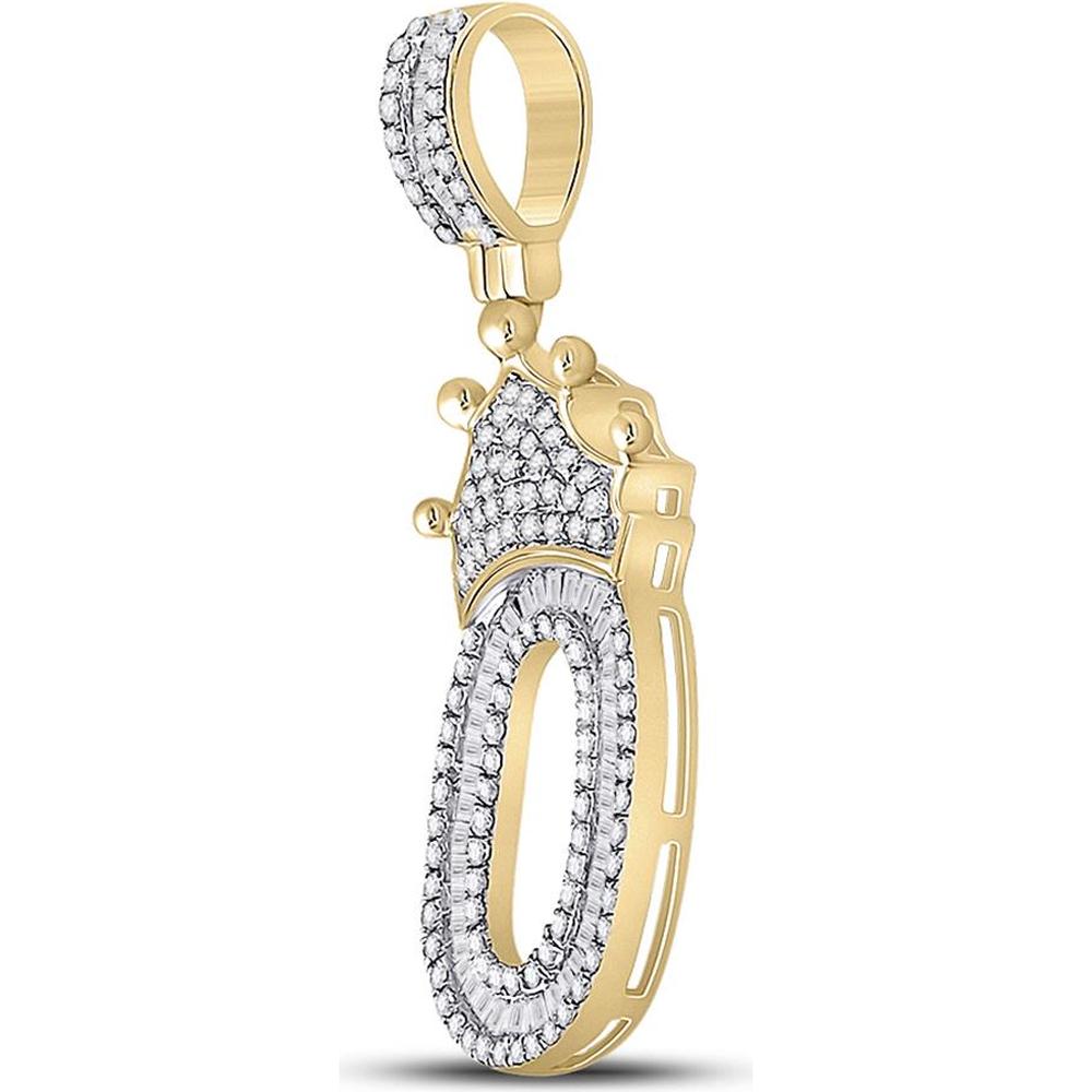 GND 10K Yellow Gold Crown Charm Pendant with Baguette and Round Diamonds - 0.70 Carat Total Diamond Weight