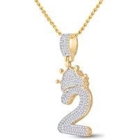 GND 10K Yellow Gold Crown Charm Pendant with Channel-Set Baguette and Pave-Set Round Diamonds - 0.70 Carat Total Diamond Weight