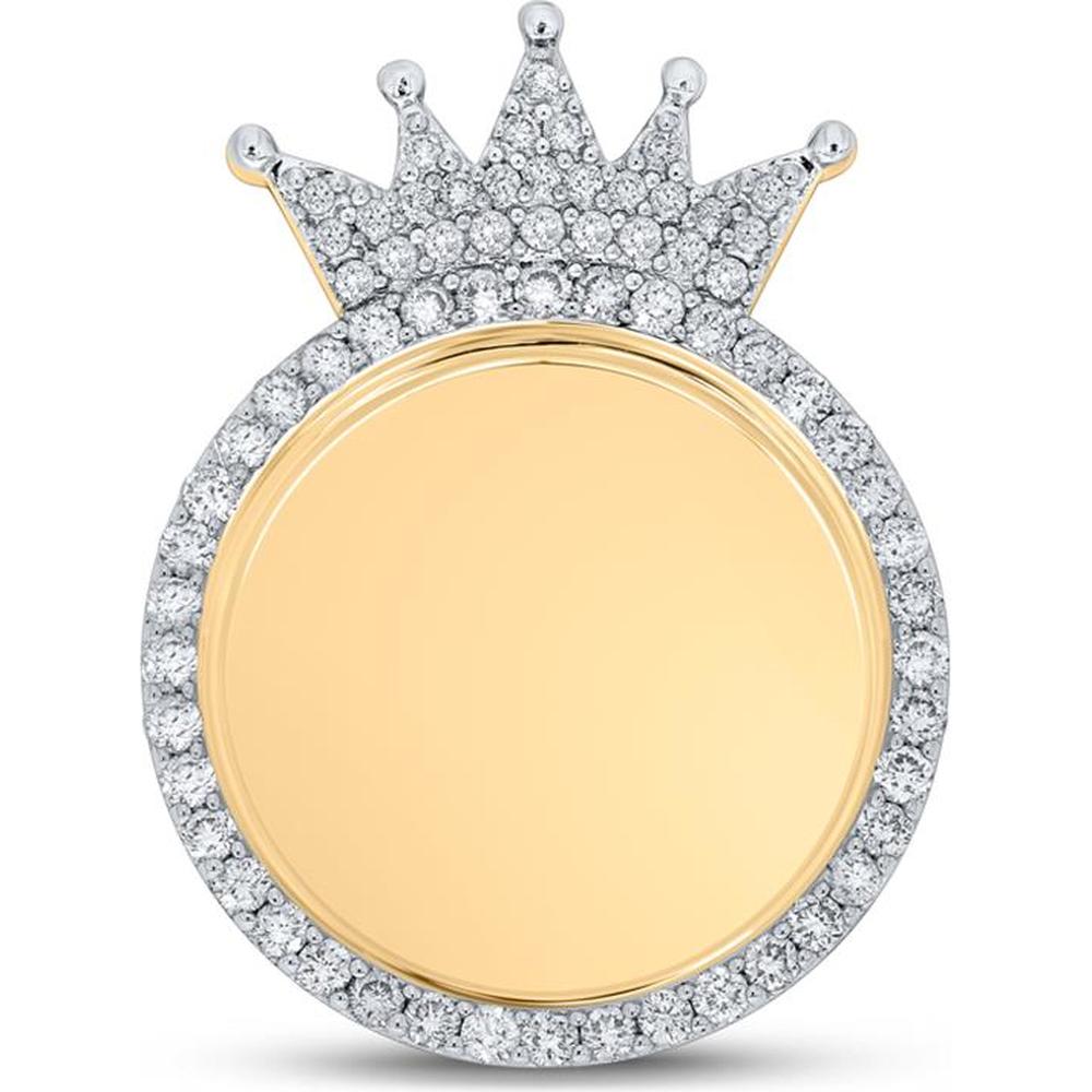 GND 10K Yellow Gold Crown Charm Pendant with Prong-Set Round Diamonds - 1.12 Carat Total Diamond Weight