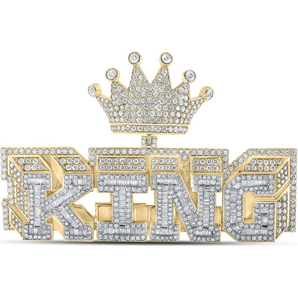 GND 10K Yellow Gold Crown King Diamond Men's Charm with 8.25 Carat Total Diamond Weight