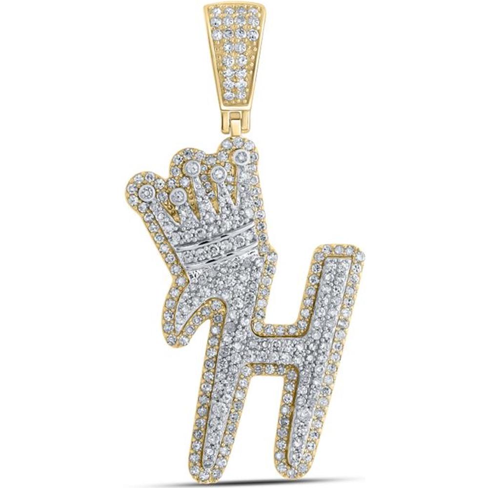 GND 10K Yellow Gold Crown Letter "H" Pendant with Prong-Set Round Diamonds - 1.22 Carat Total Diamond Weight