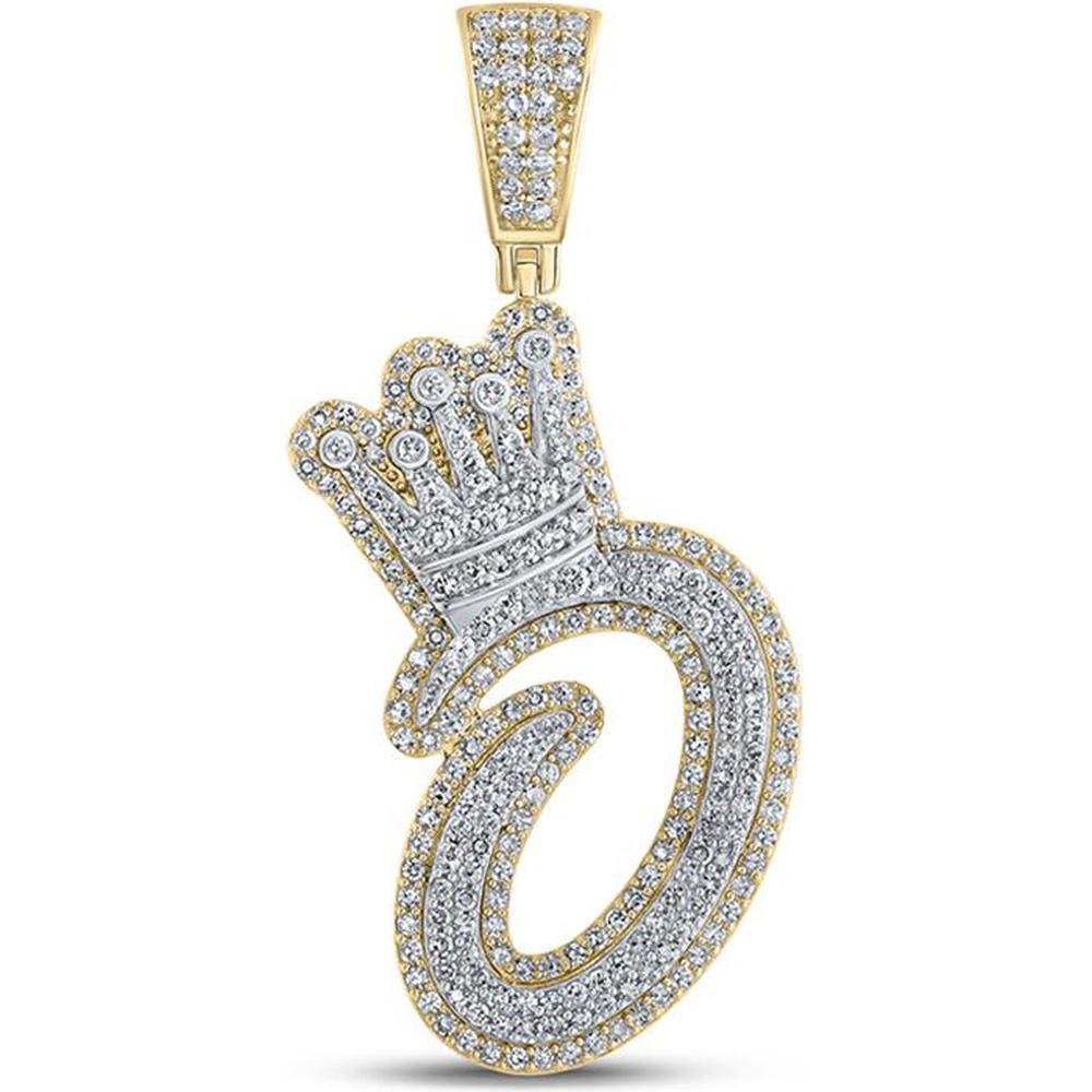 GND 10K Yellow Gold Crown Letter O Pendant with Prong-Set Round Diamonds - 1.0 Carat Total Diamond Weight