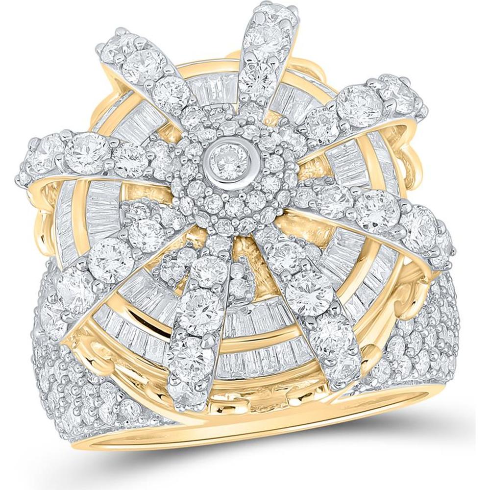 GND 10K Yellow Gold Crown Ring with Channel-Set Baguette Diamonds and Prong-Set Round Diamonds – 6.5 Carat Total Diamond Weight