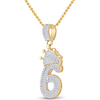 GND 10K Yellow Gold Crown-Topped Number 6 Pendant with Channel-Set Baguette and Pave-Set Round Diamonds - 0.70 Carat Total Diamond Weight