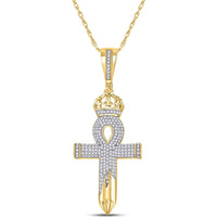 GND 10K Yellow Gold Crowned Ankh Nail Cross Pendant with 1/2 Carat Prong-Set Round Diamonds