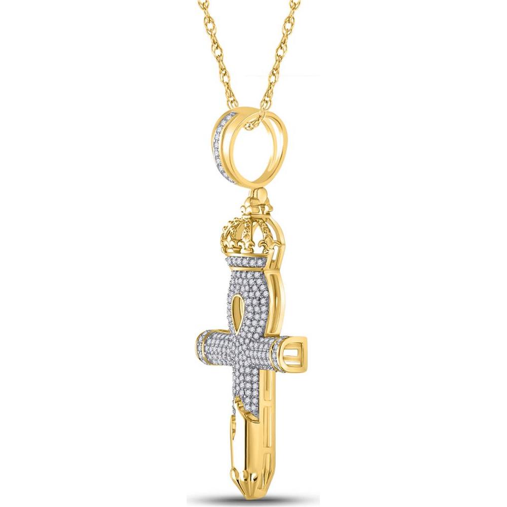 GND 10K Yellow Gold Crowned Ankh Nail Cross Pendant with 1/2 Carat Prong-Set Round Diamonds