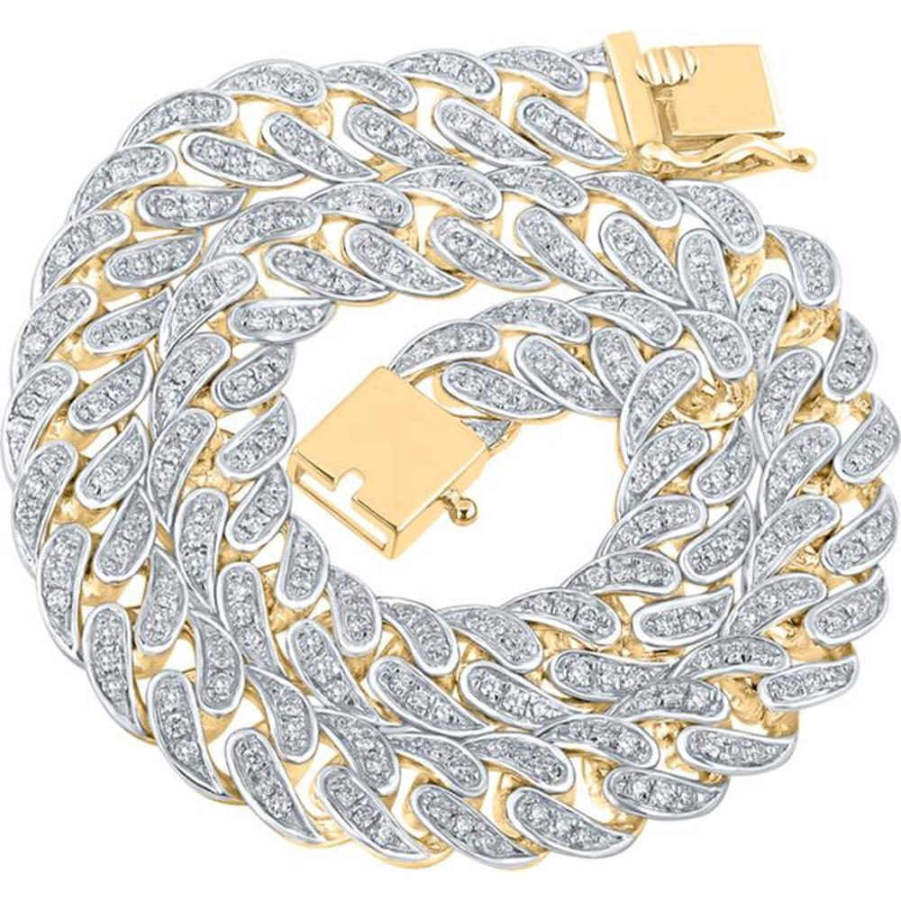 GND 10K Yellow Gold Cuban Fashion Bracelet with Pave-Set Round Diamonds - 2.59 Carat Total Diamond Weight