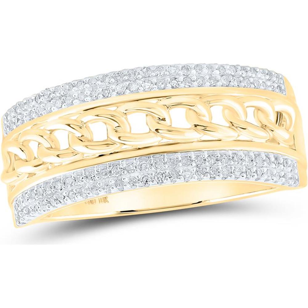 GND 10K Yellow Gold Cuban Link Band Ring with Prong-Set Round Diamonds - 1/3 Carat Total Diamond Weight