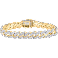 GND 10K Yellow Gold Cuban Link Bracelet with Pave-Set Round Diamonds - 9.00 Carat Total Diamond Weight