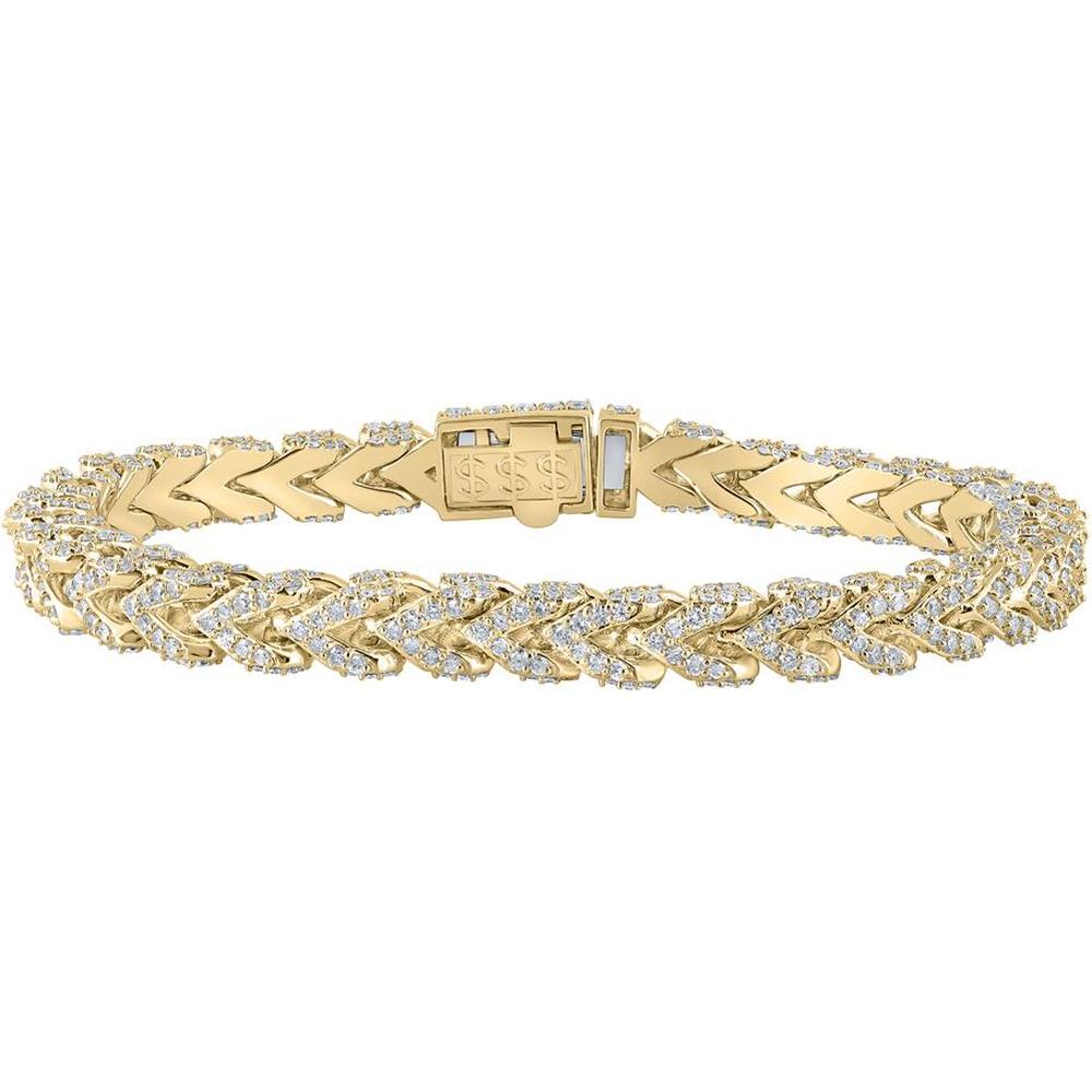 GND 10K Yellow Gold Cuban Link Bracelet with Prong-Set Round Diamonds - 9.43 Carat Total Diamond Weight