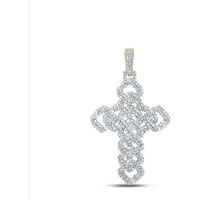 GND 10K Yellow Gold Cuban Link Cross Charm Pendant with Prong-Set Round Diamonds - 1.75 Carat Total Diamond Weight